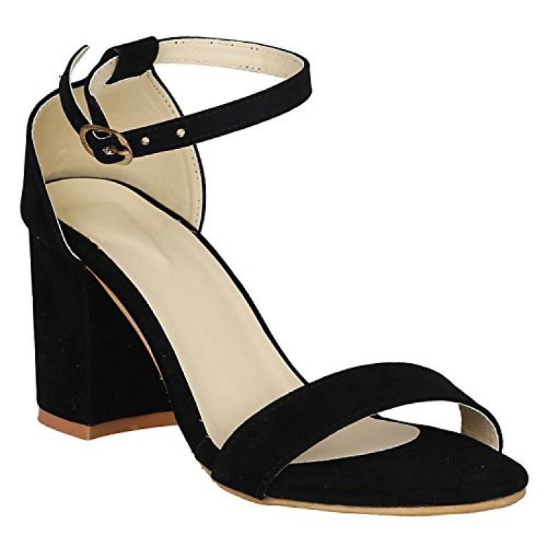 black block ankle strap heels